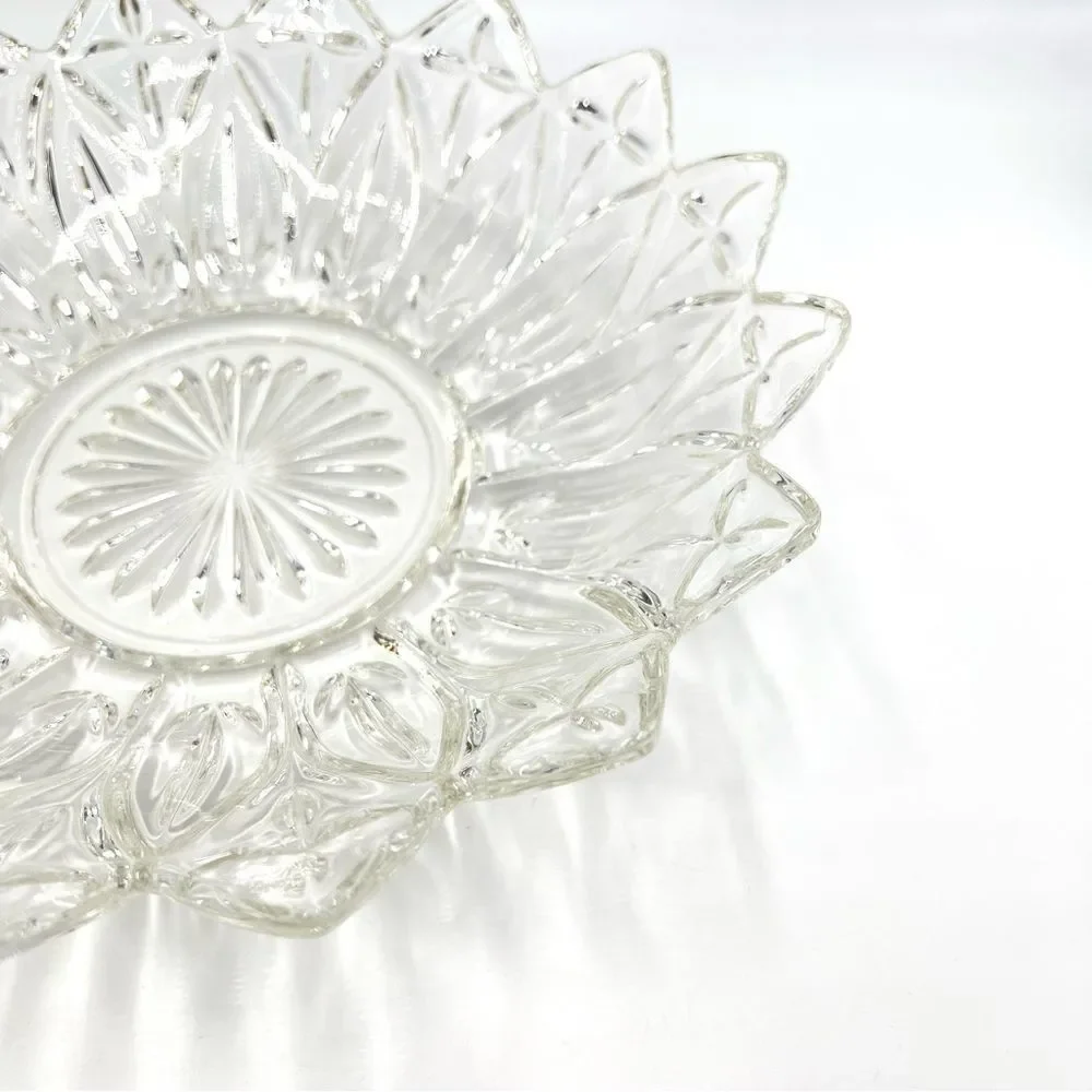 Vintage Federal Cut Glass Dish Bowl Sun Flower Sunflower Petal Starburst Pattern